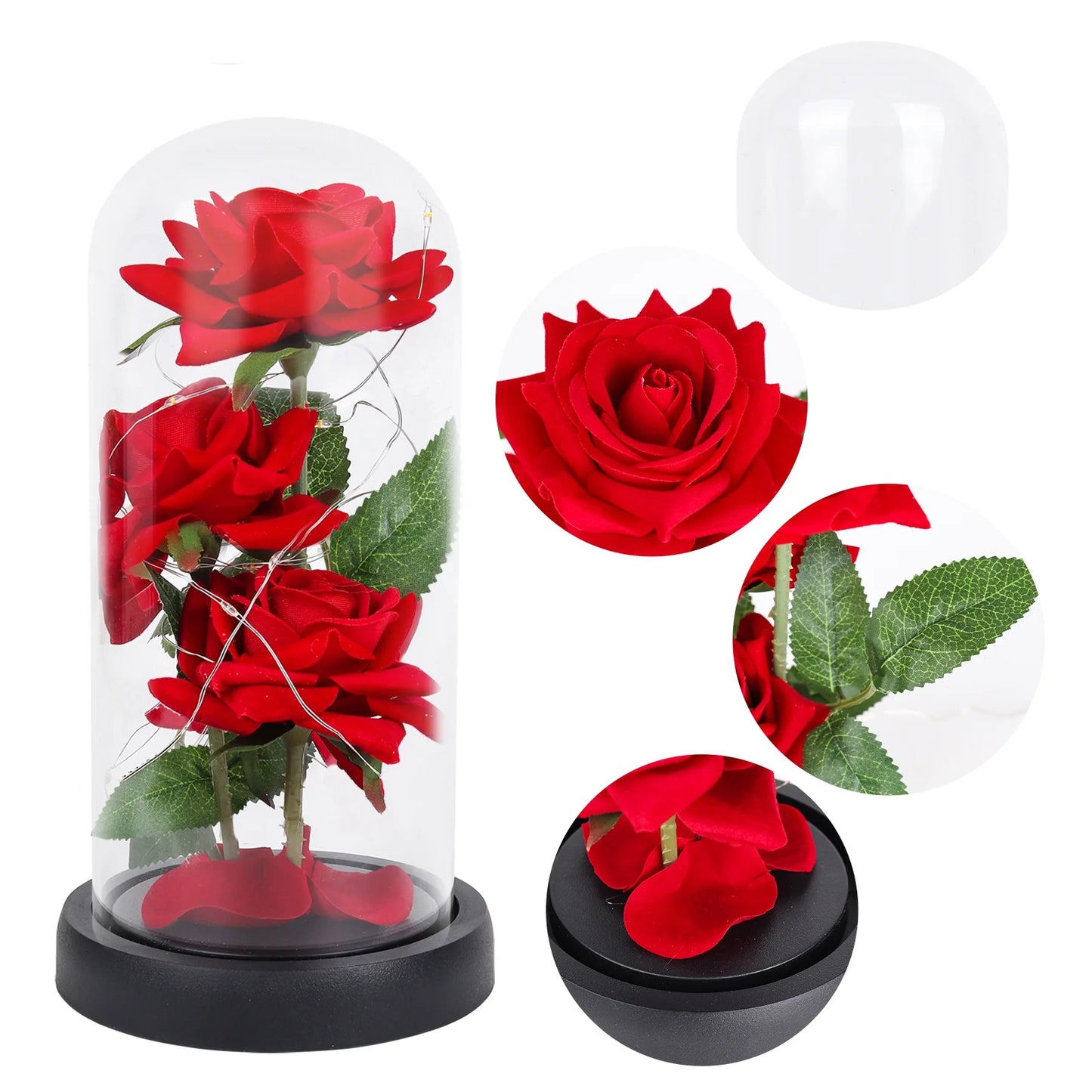 Luxury Led Dome Glass and Red Silk Rose