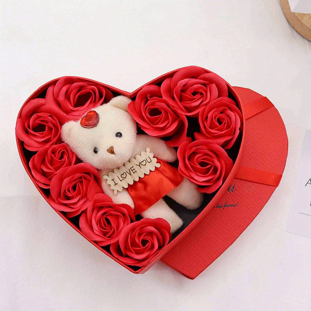 Luxe Teddy & Rose Heart Box – Romantic Gift Set with 10 Roses