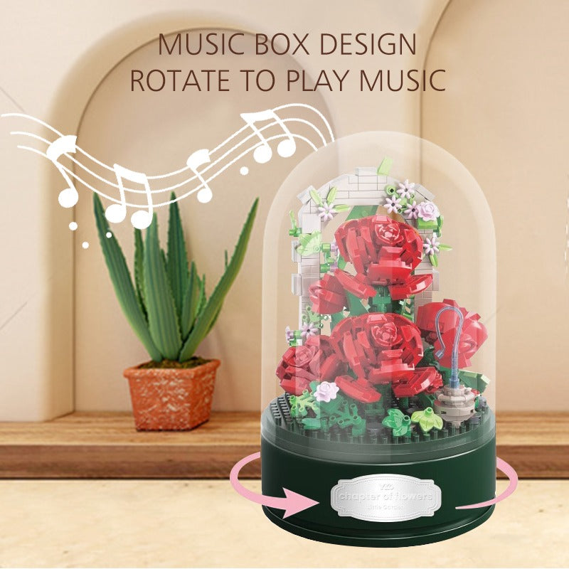 Romantic Rose Music Box with a Transparent Cover, a Rotating Music Pedestal
