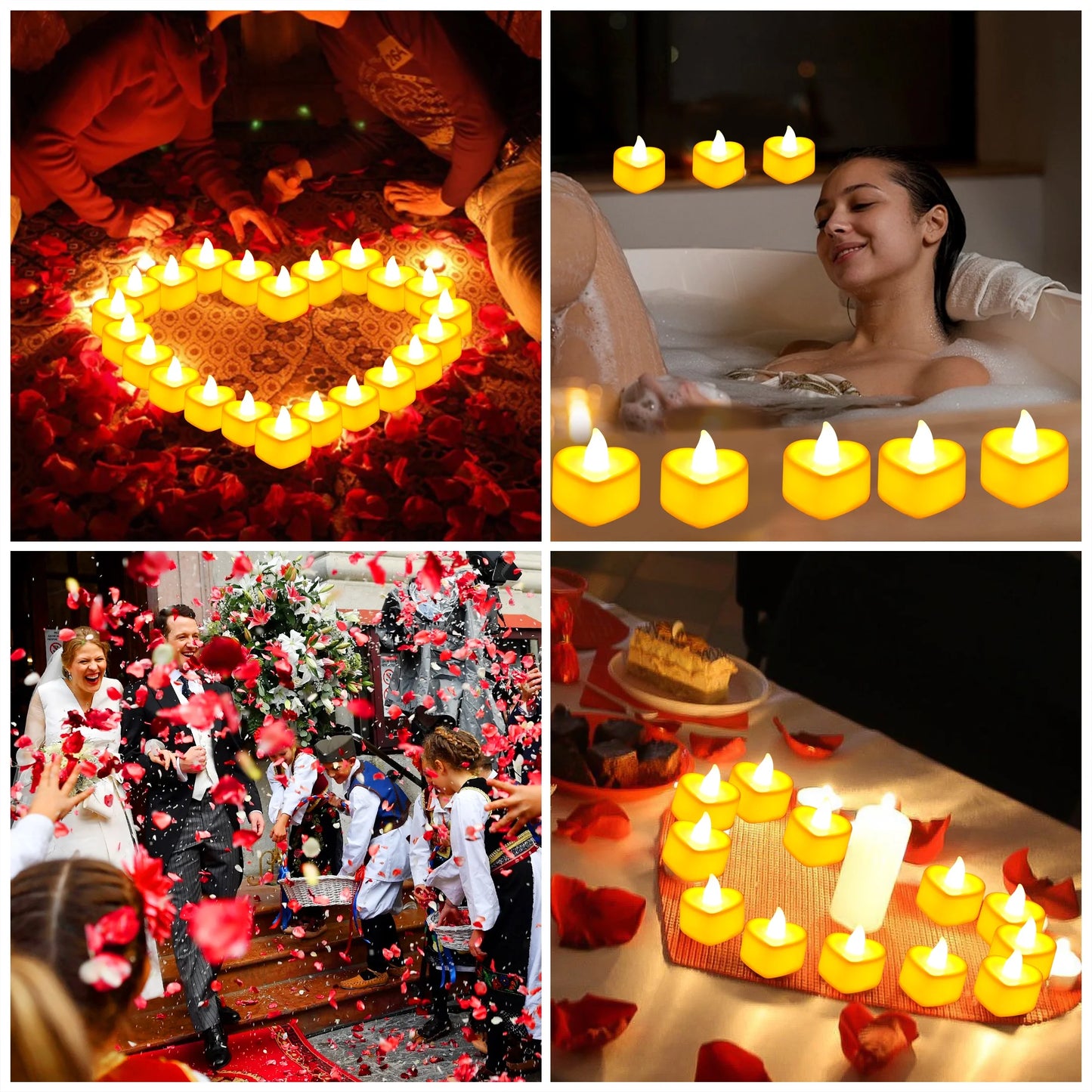 1000Pcs Rose Petals for Romantic Night, Fake Red Silk Rose Petals with 24 LED Tea Lights Candles Romantic Night Set