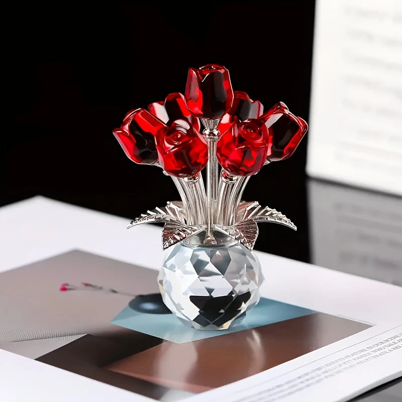 Handcrafted Red Rose in Glass Vase