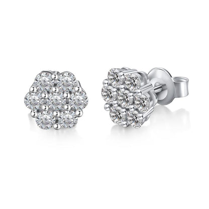 HELLOICE Moissanite Cluster Flower Stud Earrings 8Mm Big round Synthetic Moissanite Jewelry Gift for Women Men