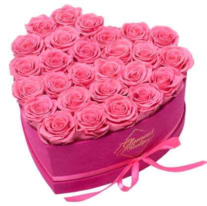 27-Piece Forever Flowers Heart Shape Box - Preserved Roses, Immortal Roses That Last a Year - Eternal Rose Preserved Flowers for Delivery Prime Mothers Day & Valentines Day - Pink