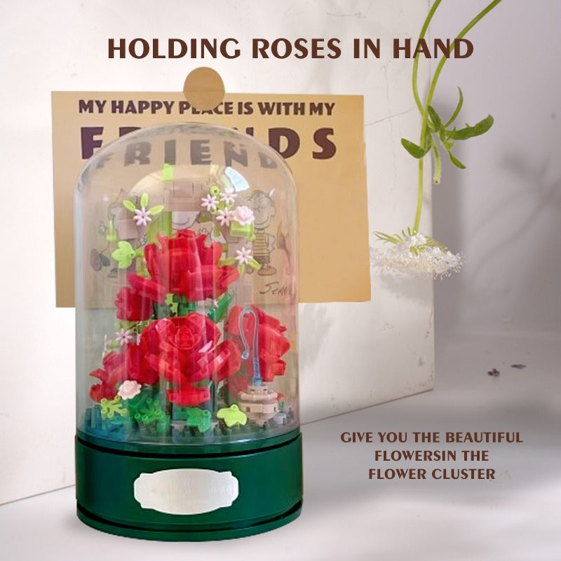 Romantic Rose Music Box with a Transparent Cover, a Rotating Music Pedestal