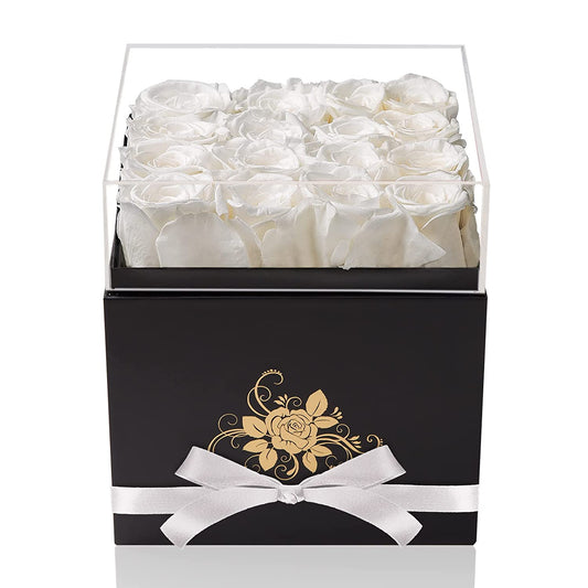 Luxury Preserved Roses in a Box, Forever Flowers for Women (White)