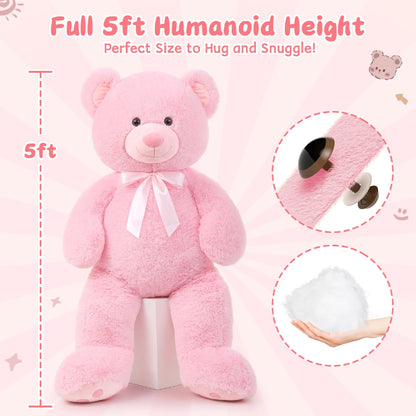 5Ft Jumbo Teddy Bear Stuffed Animal Big Life Size Bear Plush Toy