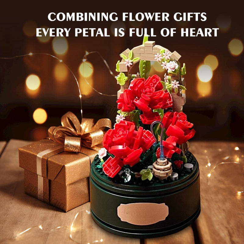 Romantic Rose Music Box with a Transparent Cover, a Rotating Music Pedestal