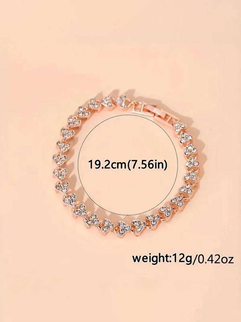 Women'S Elegant Rhinestone Decorated Quartz Watch & Bracelet, Exquisite Trendy Wristwatch & Bracelet, Fashionable Watch Set as Gift without Box