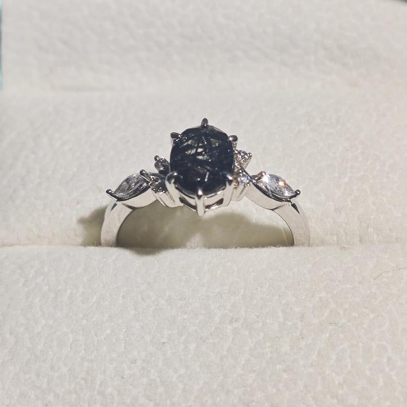  Silver Ring Black Birthstone 