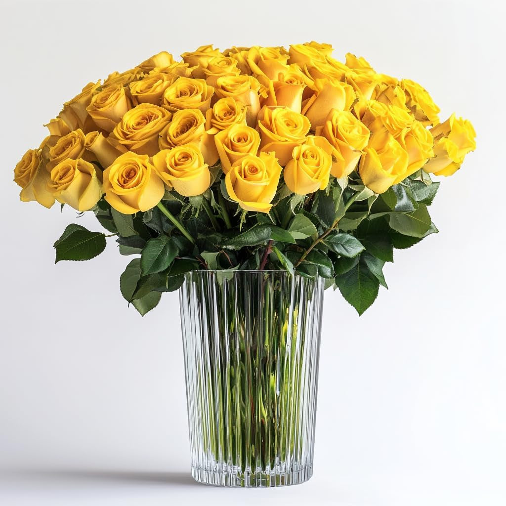 Fresh Cut Yellow Roses - 50 Roses Fresh Flowers Bouquet - Real Flowers Fresh Bouquet for Wedding, Birthday, Anniversary, Bridal Shower, or Home Decor - Fresh Cut Flowers Delivery