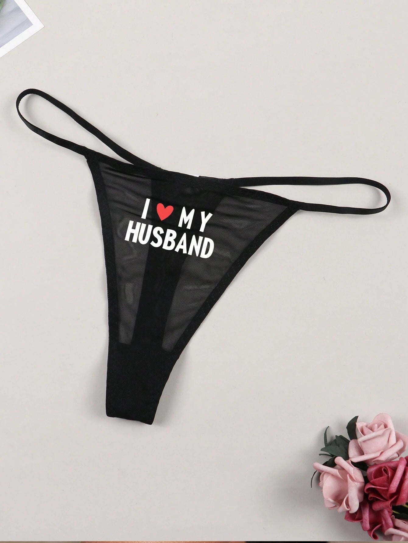 "I love My Husband" Mesh Breathable Thong Underwear 