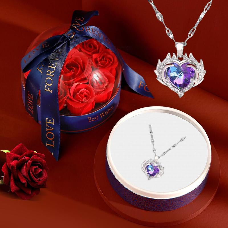 Creative Rose Design Gift Box with Necklace, 1 Count Artificial Diamond Necklace with Exquisite Wrap, Girlfriend Gifts, Elegant Present for Birthday Gift, Summer Gift Ideas