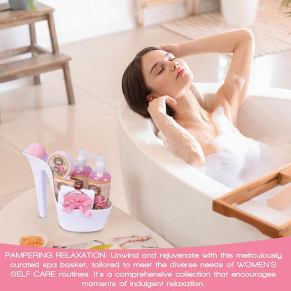 Luxury Spa Gift Set for Women - 8 Pcs Rose Scented Bath Set W/ Shower Gel, Bubble Bath, Body Butter, Body Lotion & More