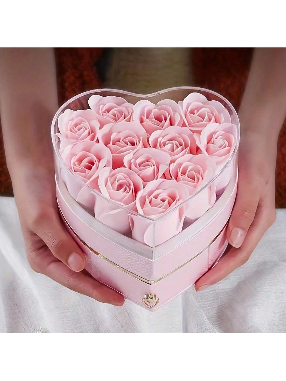 Preserved Real Rose Heart-Shaped Drawer Gift Box for Jewelry