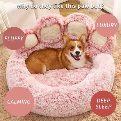 Cozy Paw-Shaped Calming Pet Bed - Soft Faux Fur