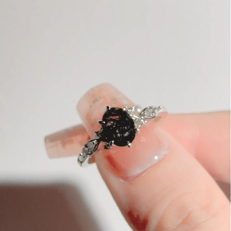  Silver Ring Black Birthstone 