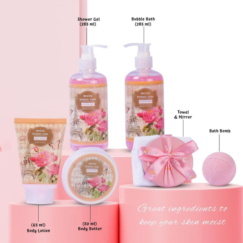 Luxury Spa Gift Set for Women - 8 Pcs Rose Scented Bath Set W/ Shower Gel, Bubble Bath, Body Butter, Body Lotion & More