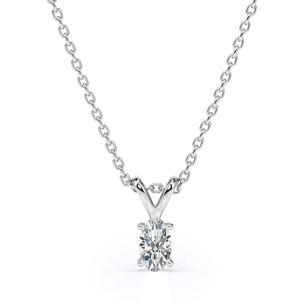 Enchanting 0.25 Carat Oval Shaped Diamond Pendant Necklace in 18K White Gold Plating over Silver