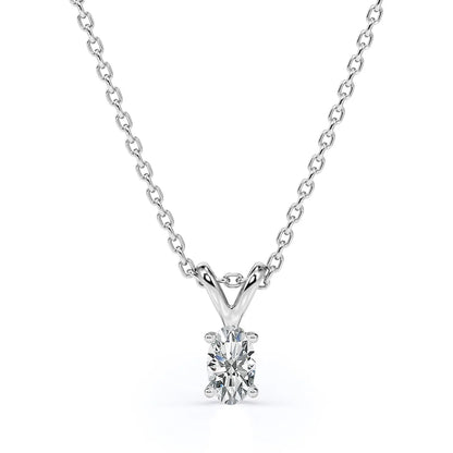 Enchanting 0.25 Carat Oval Shaped Diamond Pendant Necklace in 18K White Gold Plating over Silver