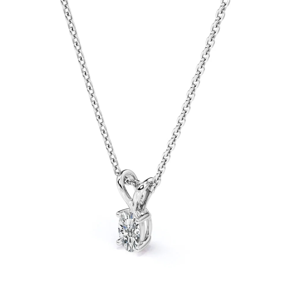 Enchanting 0.25 Carat Oval Shaped Diamond Pendant Necklace in 18K White Gold Plating over Silver