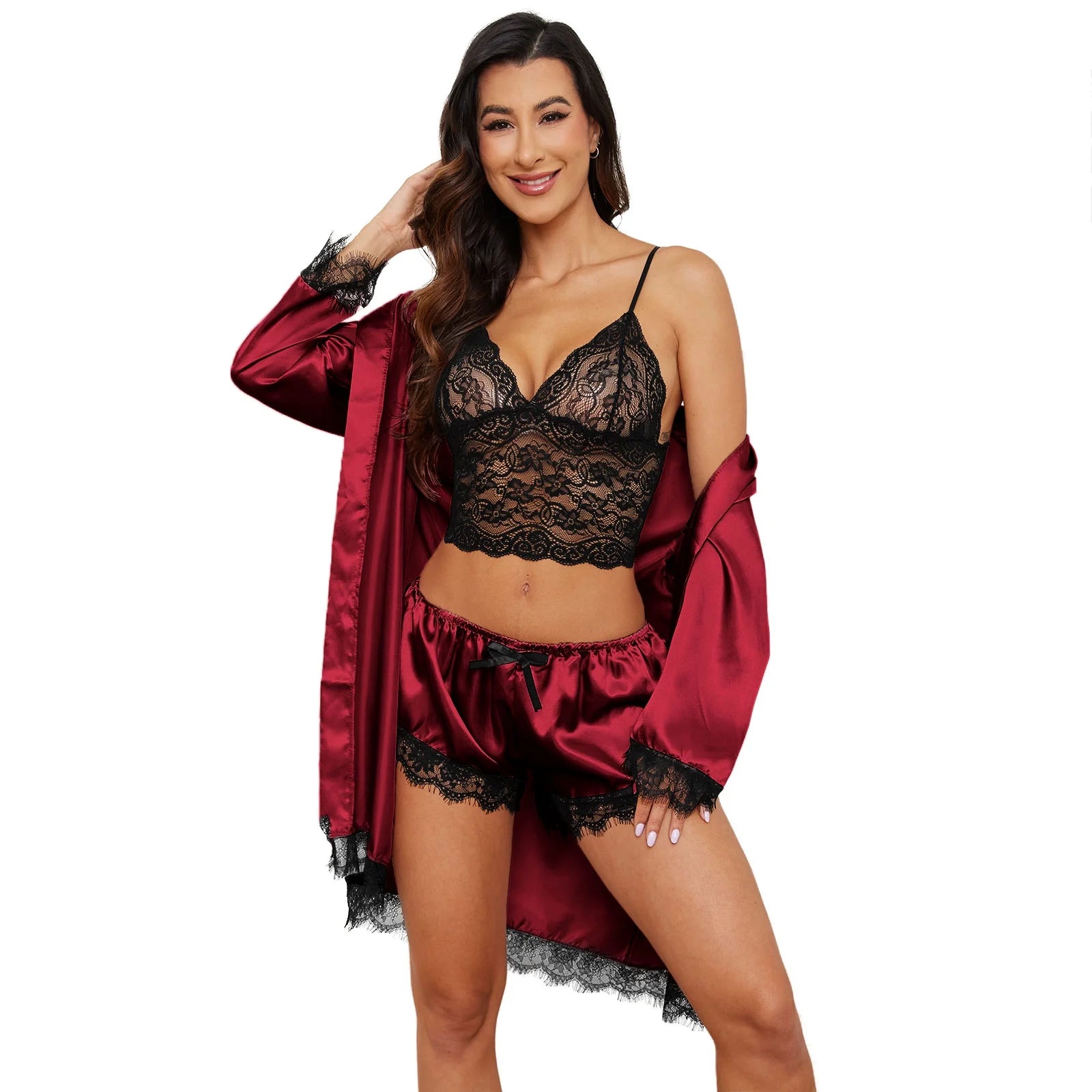 Burgundy Silk Sleepwear Set 