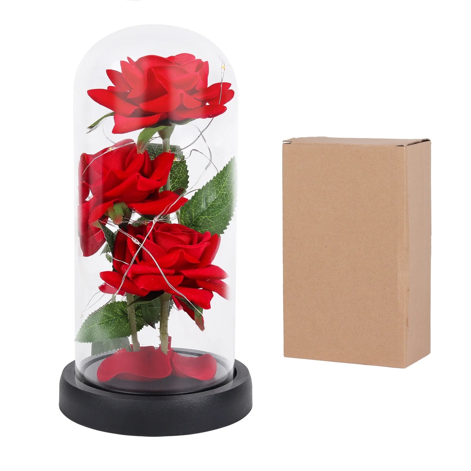 Luxury Led Dome Glass and Red Silk Rose