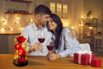 Luxury Led Dome Glass and Red Silk Rose