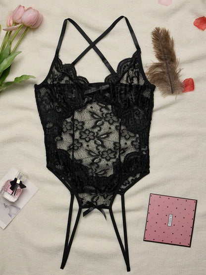 Sexy Lace Open Crotch See-Through Bodysuit Lingerie