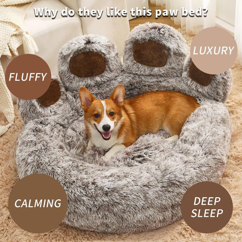 Cozy Paw-Shaped Calming Pet Bed - Soft Faux Fur