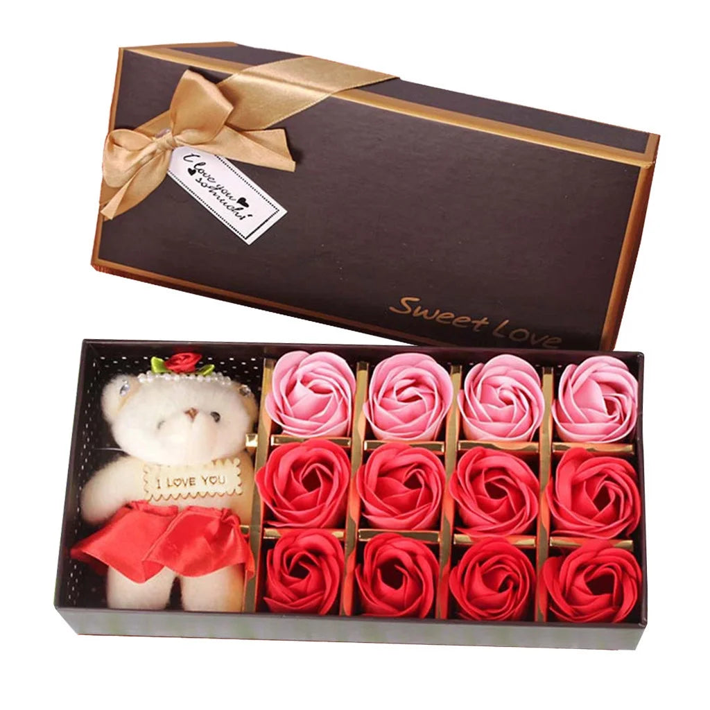 Valentines Day Gifts  2024 Valentine'S Day Bear Gift Box Gift Rose Gift Small Gift 12 Soap Flower