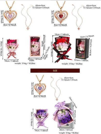 Letter Pendant Necklace with Rose Soap Flower Gift Box, Elegant Heart Shaped Necklace Gift Box