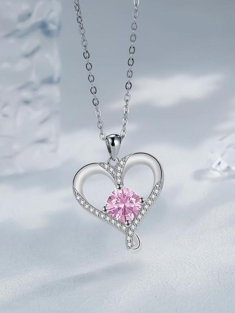 Rhinestone Heart Pendant Necklace with Rose Gift Box