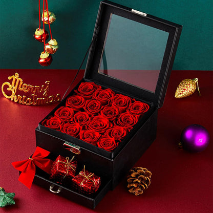 16 Preserved Roses in Luxury Box with Jewelry Compartment