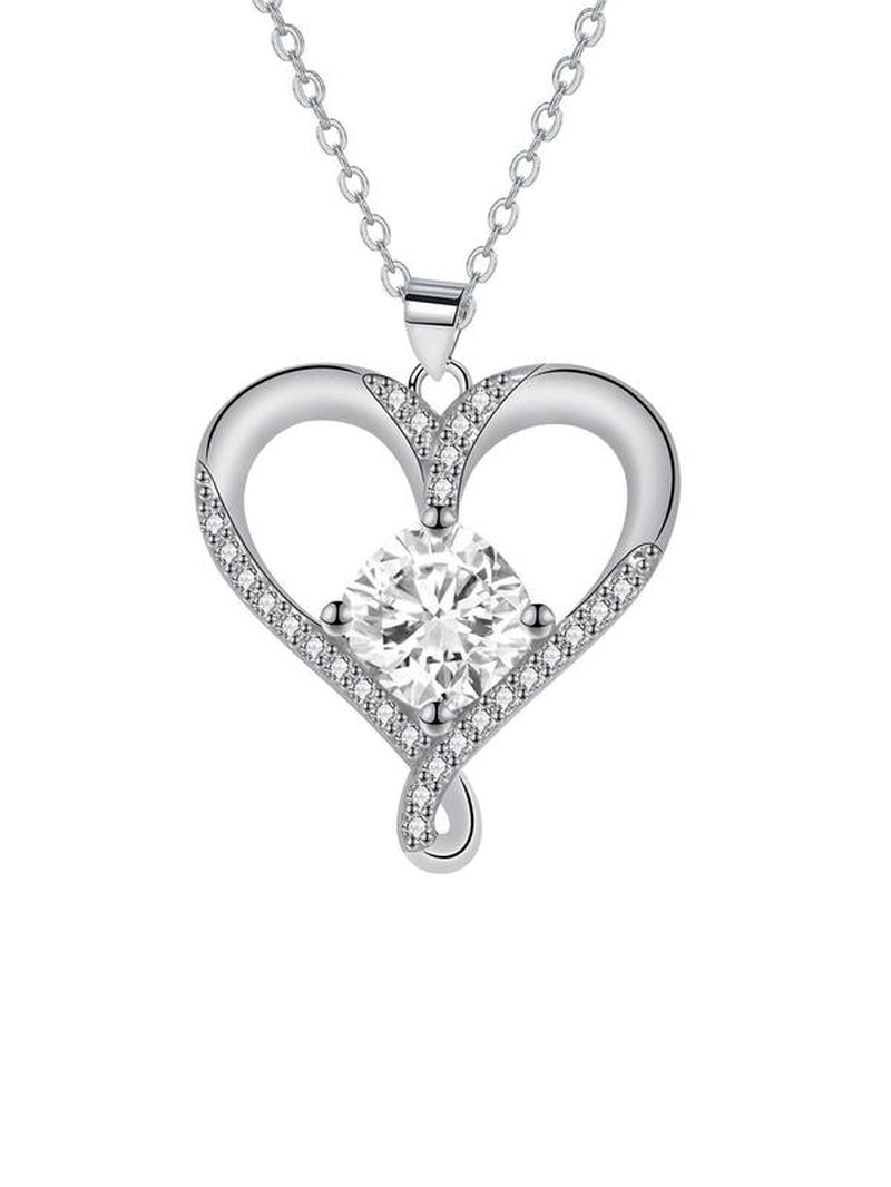 Rhinestone Heart Pendant Necklace with Rose Gift Box