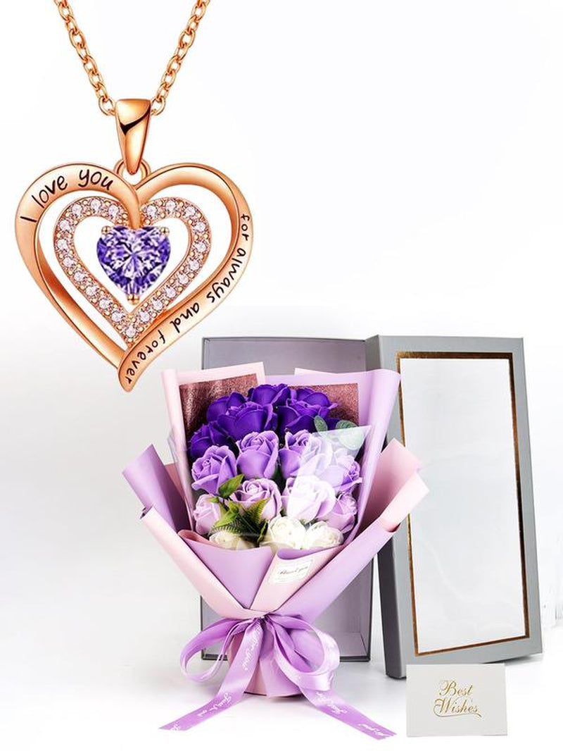 Letter Pendant Necklace with Rose Soap Flower Gift Box, Elegant Heart Shaped Necklace Gift Box