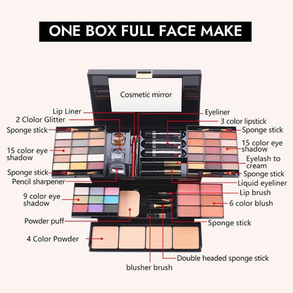 Multi-Functional Travel Makeup Palette, 1 Box Makeup Palette with Mirror, Makeup Set for Women & Girls, Cosmetic Gift for Holiday