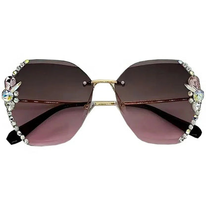  Luxury Brand Design Vintage Rimless Rhinestone Sunglasses