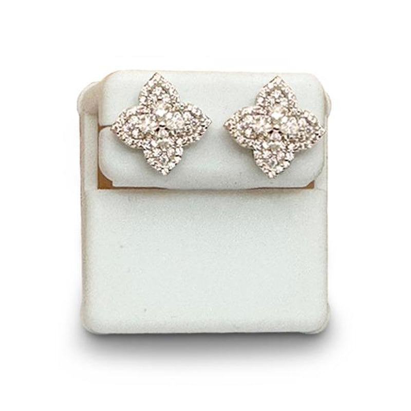 925 Sterling Silver Dainty Clover Stud Earrings with Cubic Zirconia