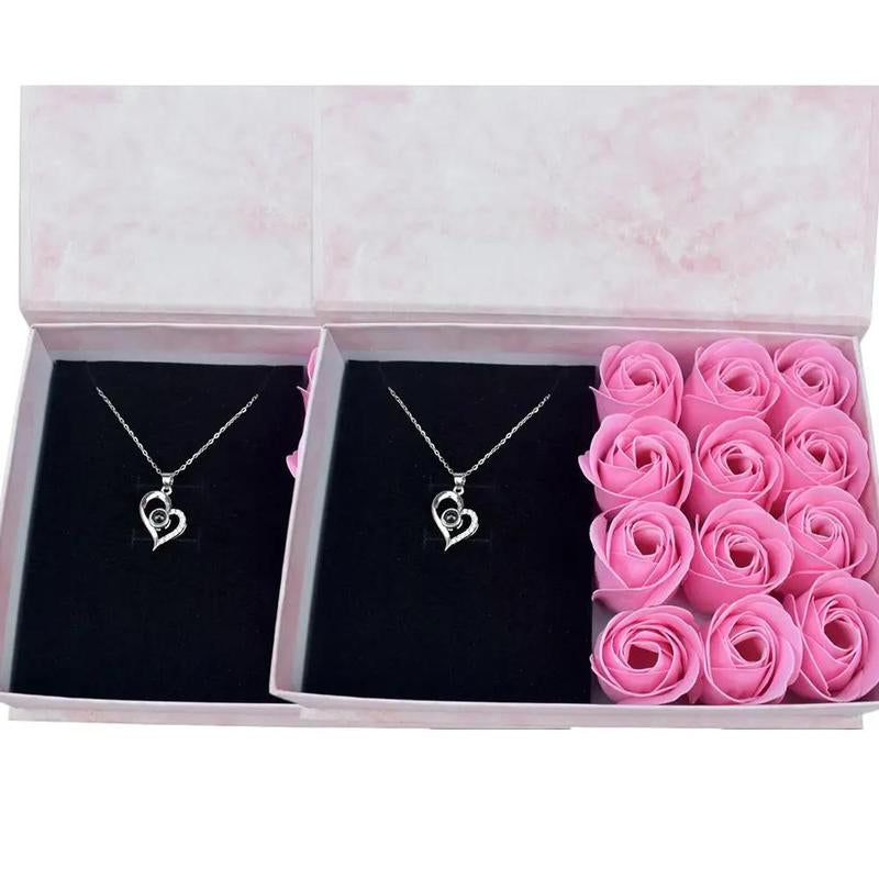  Soap Flower Gift Box with Heart Shaped Necklace Set