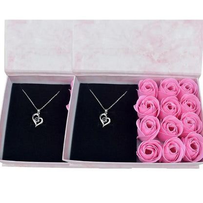  Soap Flower Gift Box with Heart Shaped Necklace Set