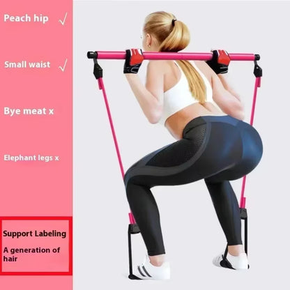 Portable Pilates Bar Kit Resistance Band Yoga Pilates Stick Yoga Exercise Bar Foot Loop for Yoga Stretch Sculpt Twisting Sit-Up