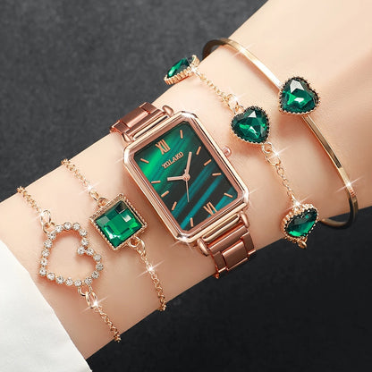 Soft Glam – 5-Piece Luxury Watch & Bracelet Set