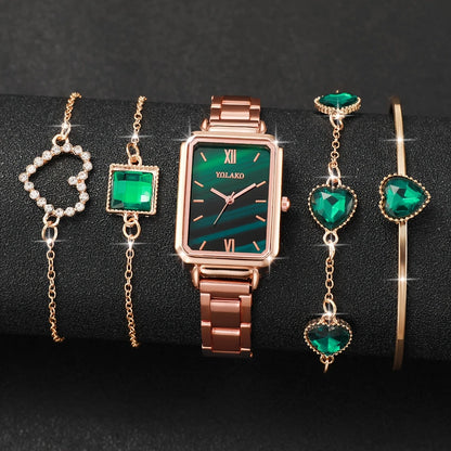 Soft Glam – 5-Piece Luxury Watch & Bracelet Set