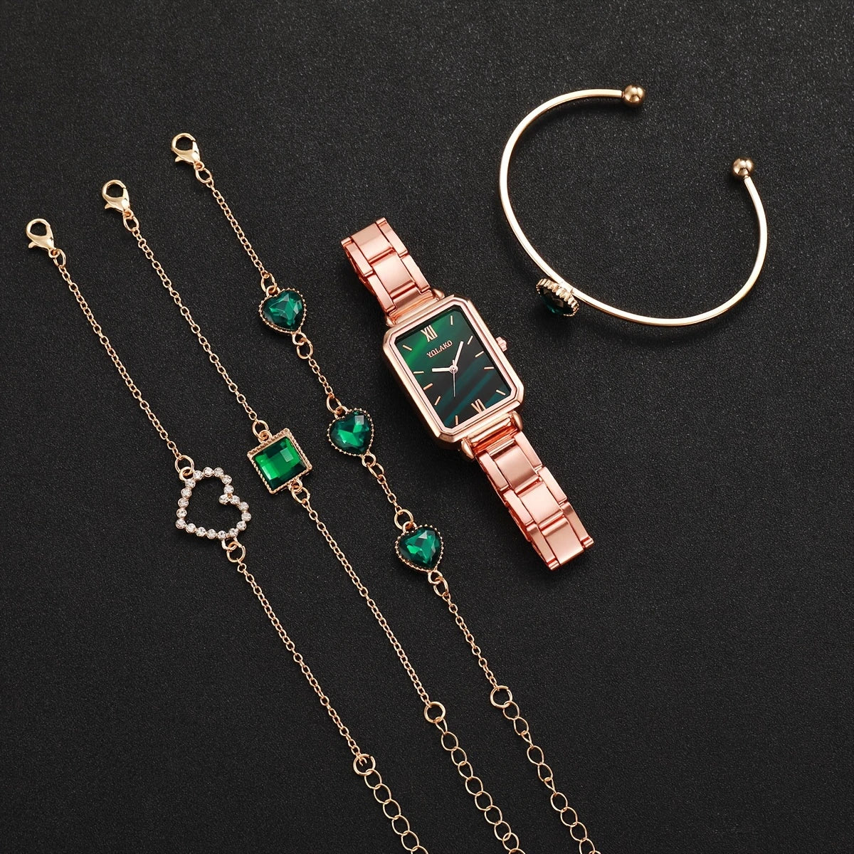 Soft Glam – 5-Piece Luxury Watch & Bracelet Set
