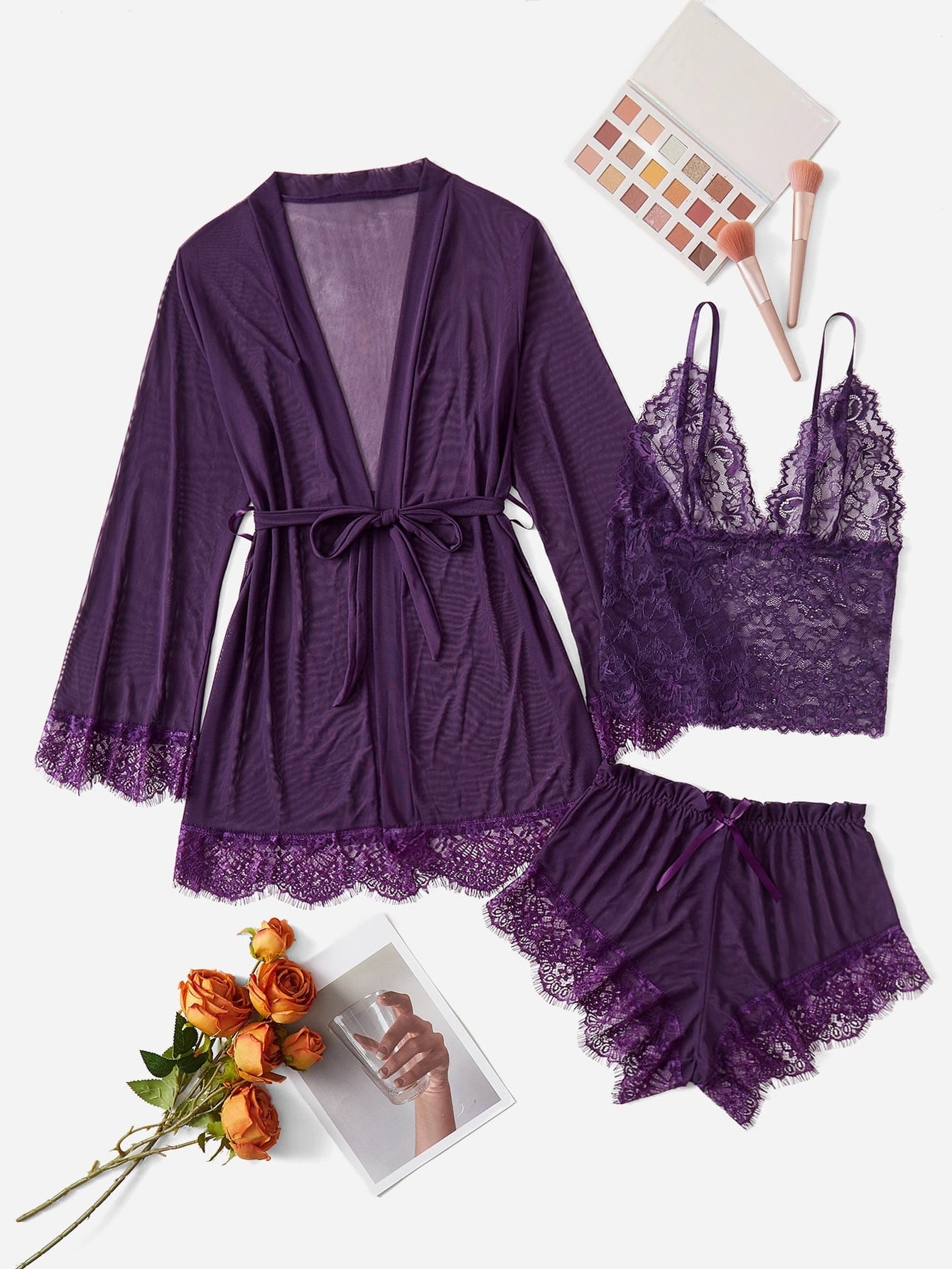 Elegant Lace Lingerie Set & Robe