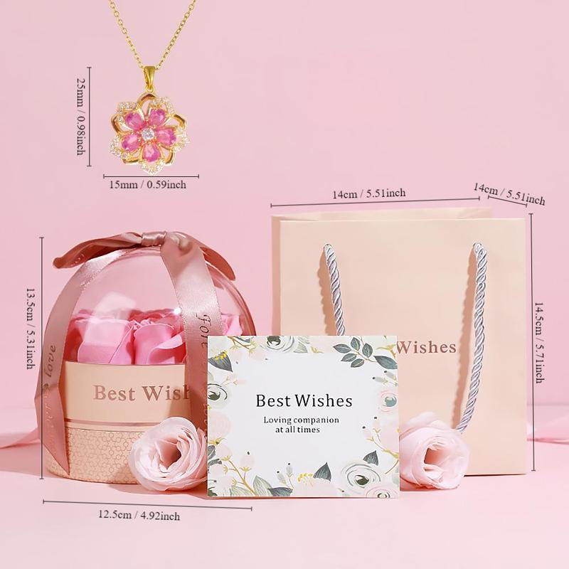 Creative Rose Design Gift Box with Necklace, 1 Count Artificial Diamond Necklace with Exquisite Wrap, Girlfriend Gifts, Elegant Present for Birthday Gift, Summer Gift Ideas