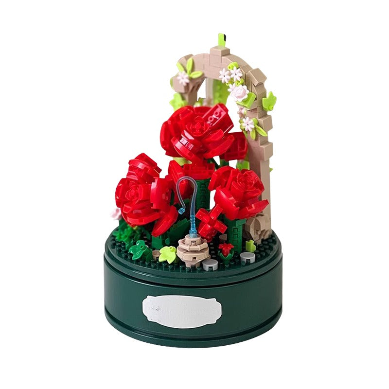 Romantic Rose Music Box with a Transparent Cover, a Rotating Music Pedestal