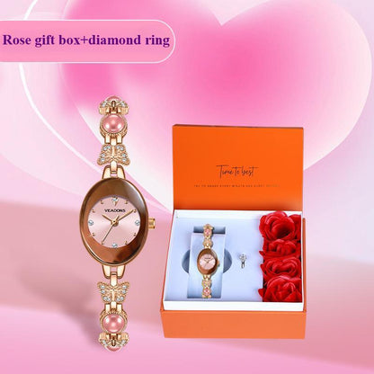 Exquisite Rose Gift Box, with Elegant Watch and Ring