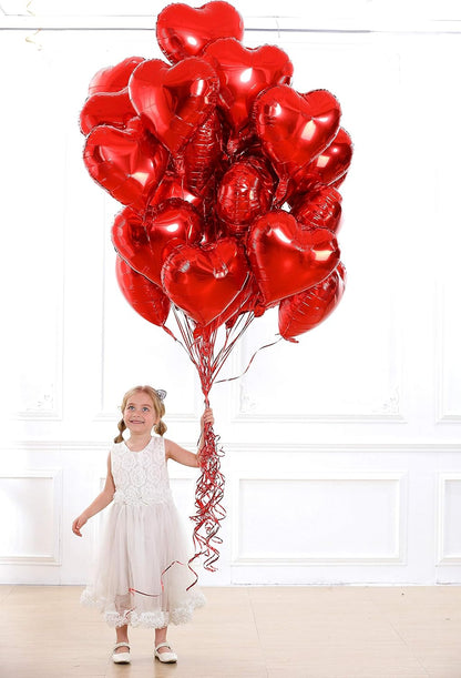 30 Pcs Red Heart Balloons 18" Foil Love Balloons Mylar Balloons Heart Balloons for Valentines Day Propose Marriage Wedding Anniversary Backdrop Birthday Party Supplies