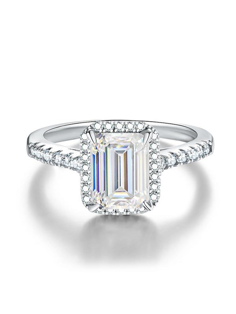 【Emerald Cut】2 CT Emerald Cut S925 Sterling Silver Synthetic Moissanite Ring